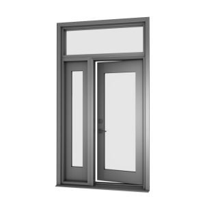 a grey door with glass panels
